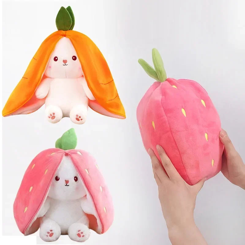 25 cm mignon fraise carotte lapin en peluche jouet en peluche créatif dans le fruit transformer bébé câlin lapin poupée pour enfant cadeau d'anniversaire Le coffre à jouets