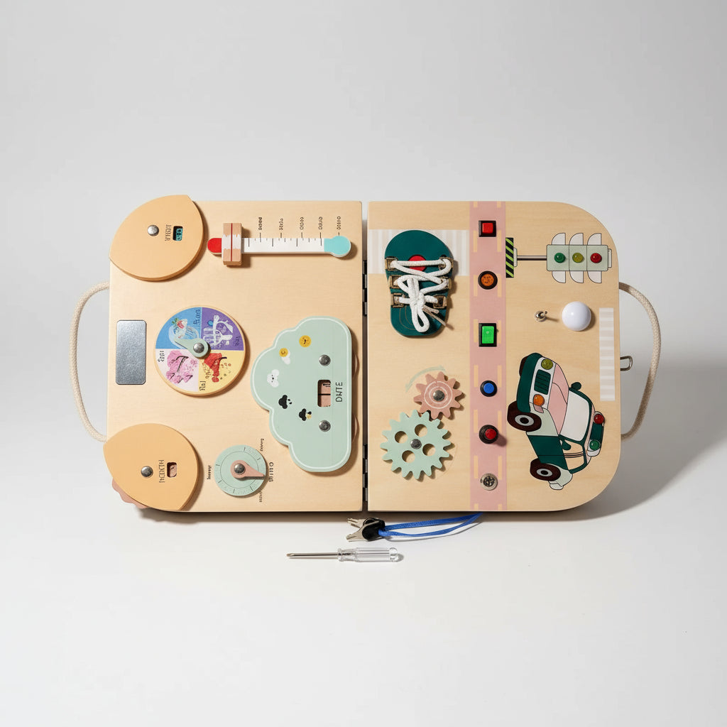 Jeu de société en bois LED Montessori, jouets mentaires oriels, contrôle des interrupteurs, planche à dessin, activités pour enfants, jeux d'entraînement 03, compétence Le coffre à jouets