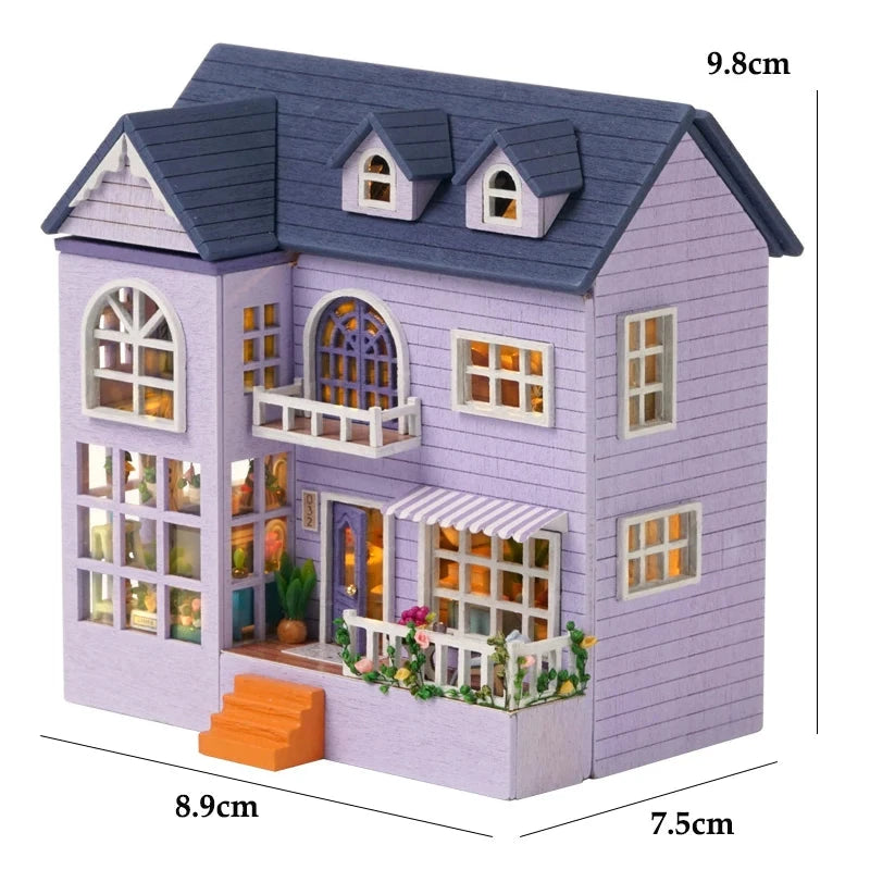 Bricolage Mini maison de poupée en bois assemblage modèle de construction rose princesse Villa Architecture Kit 3D Puzzle maison de poupée avec meubles cadeaux Le coffre à jouets