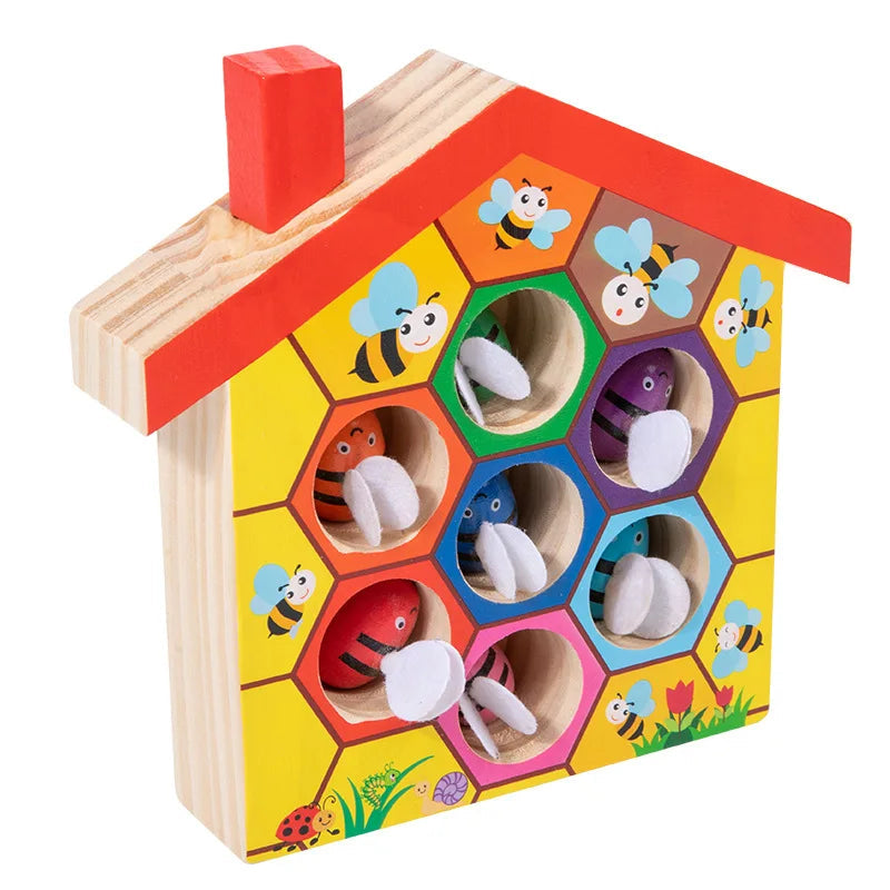 Maison d'abeilles en bois, jeu assorti abeille à ruche, Puzzle de tri des couleurs Montessori, jouet de motricité Fine, cadeau éducatif précoce Le coffre à jouets