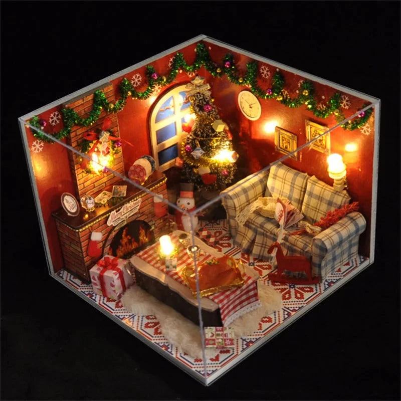 Kit de maison de poupée en bois, bricolage de cadeaux de noël, bonhomme de neige Miniature assemblé, maison de poupée japonaise avec meubles, jouets pour amis Le coffre à jouets
