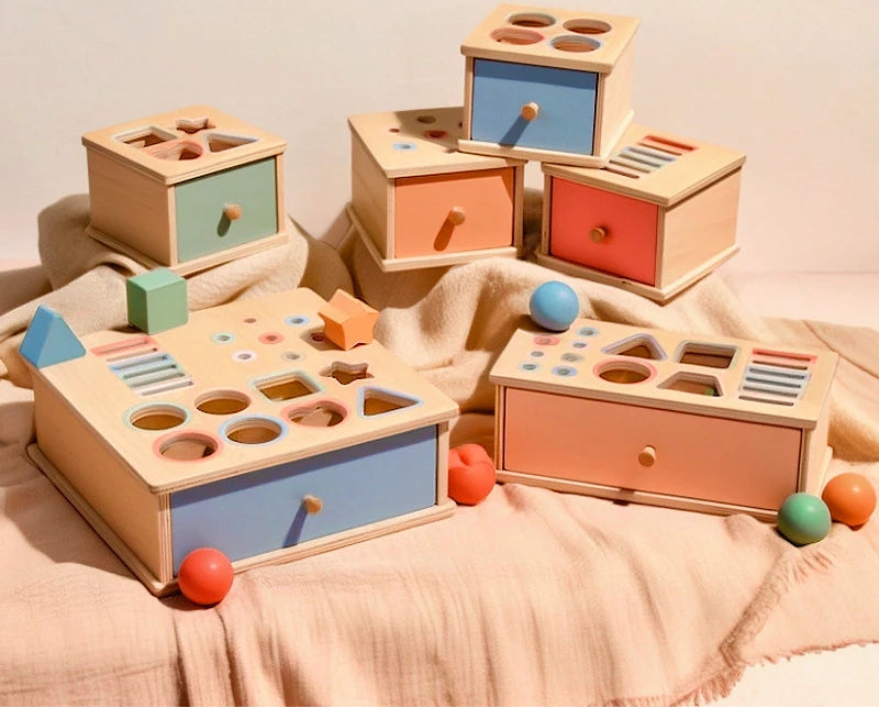 Jouet sensoriel Montessori pour bébé, boîte permanente Obiect, jeu de tri des couleurs, boîte à monnaie, goutte de balle, jouets éducatifs pour motricité Fine Le coffre à jouets