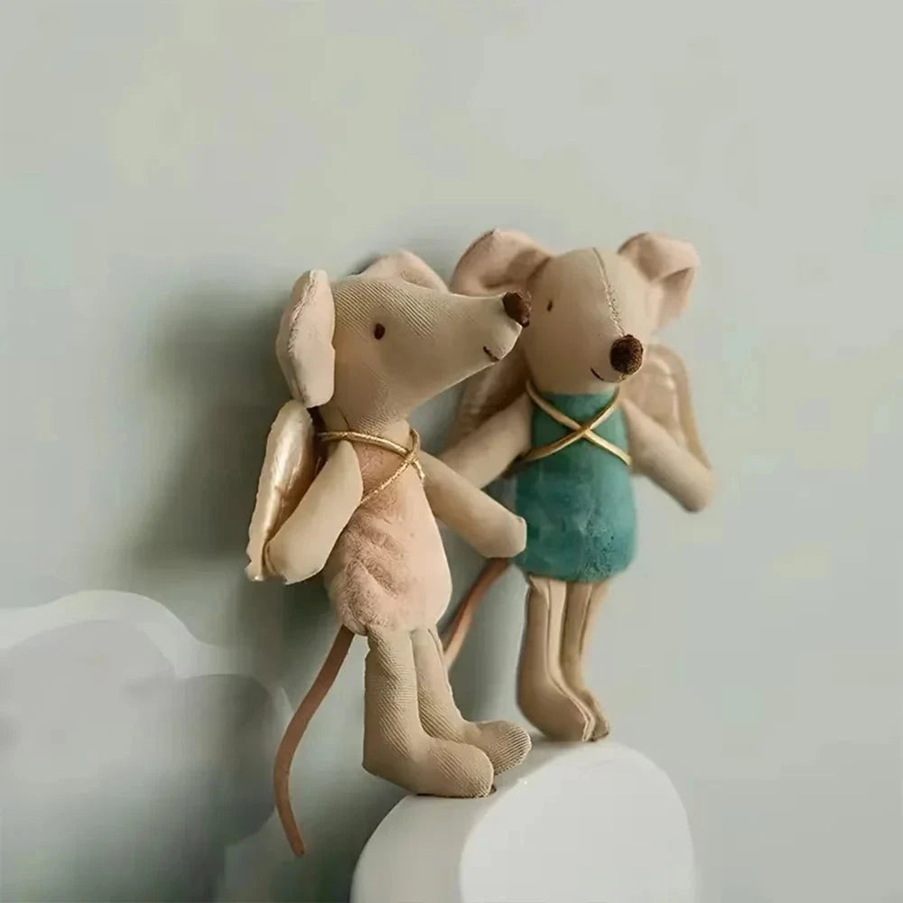 1 pièces Style nordique tissu Art souris poupée pouce poupée jouet mignon ange ailes souris poupée zodiaque cadeau d'anniversaire poupée de chiffon petite déco Le coffre à jouets
