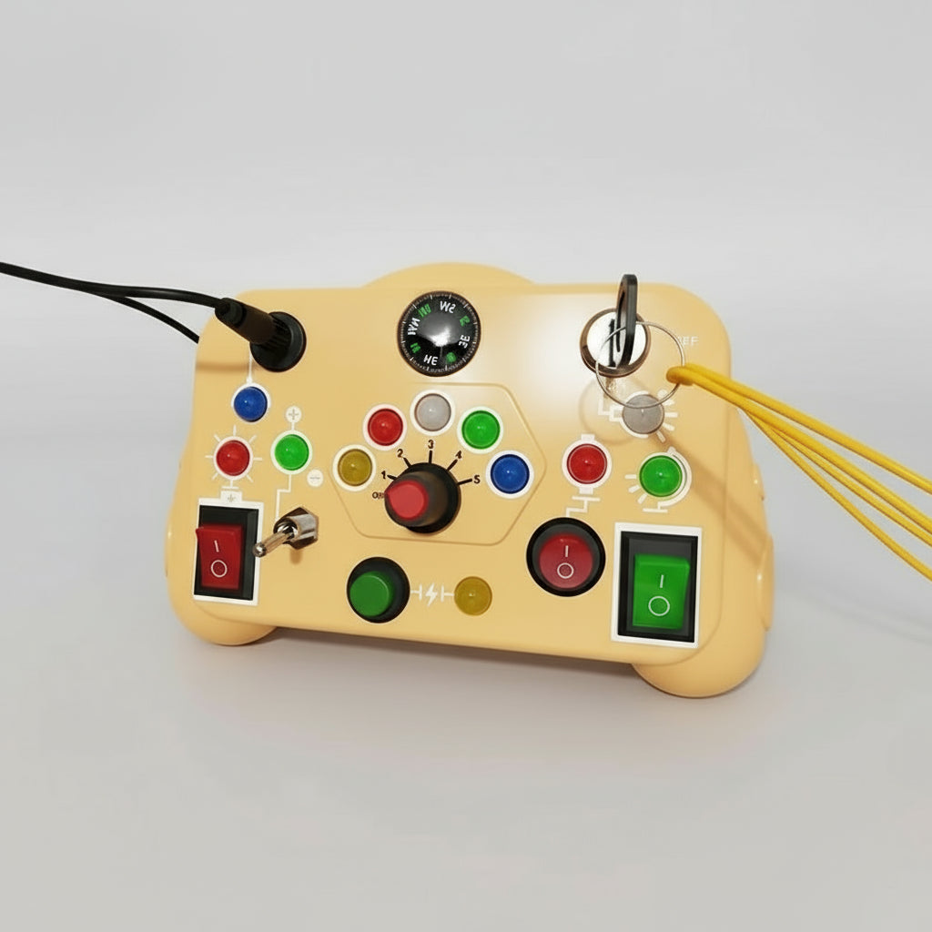 Planche occupée Montessori, jouets sensoriels, dessin animé avec interrupteur de lumière LED, panneau de commande, activités de voyage, jeu pour enfants de 2 à 4 ans Le coffre à jouets