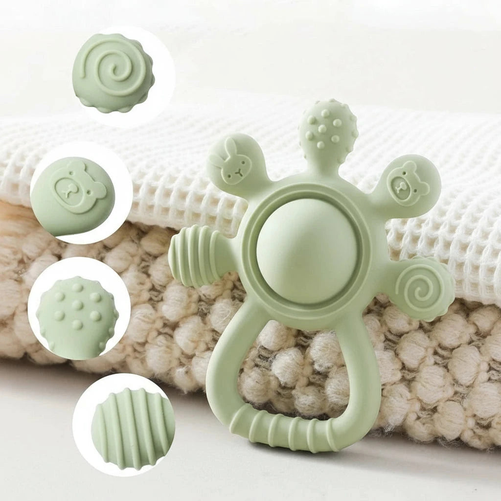 Hochet de dentition silicone bébé – Jouet sensoriel 0-12 mois Le coffre à jouets