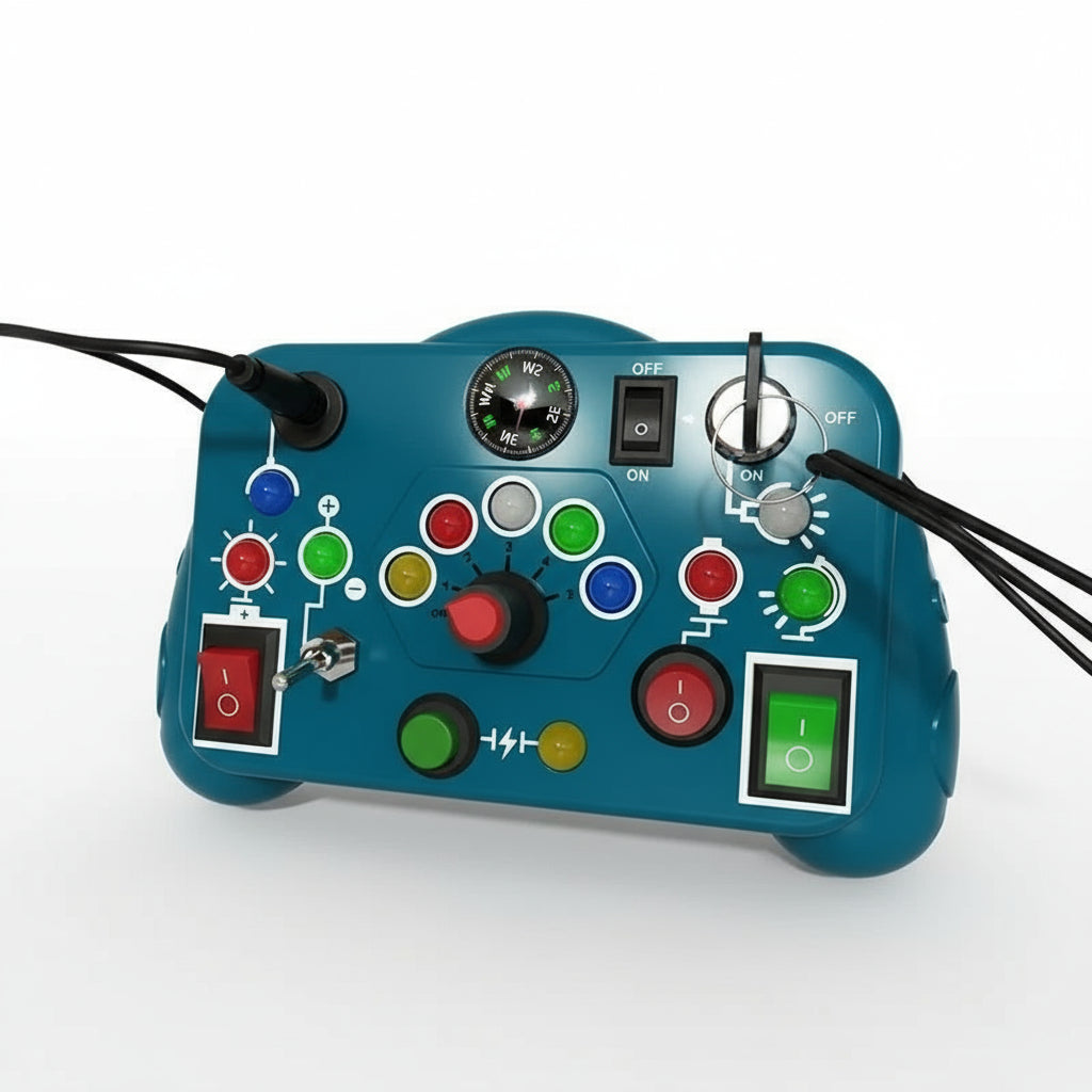 Planche occupée Montessori, jouets sensoriels, dessin animé avec interrupteur de lumière LED, panneau de commande, activités de voyage, jeu pour enfants de 2 à 4 ans Le coffre à jouets