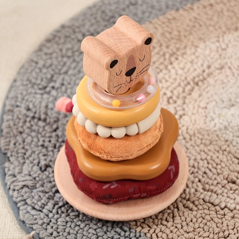 Jouet à empiler en bois pour bébé, jouet de dessin animé, jeu de construction Montessori, coton doux, hochet TeWindsor, cadeaux pour enfants, jouets mentaires oriels Le coffre à jouets