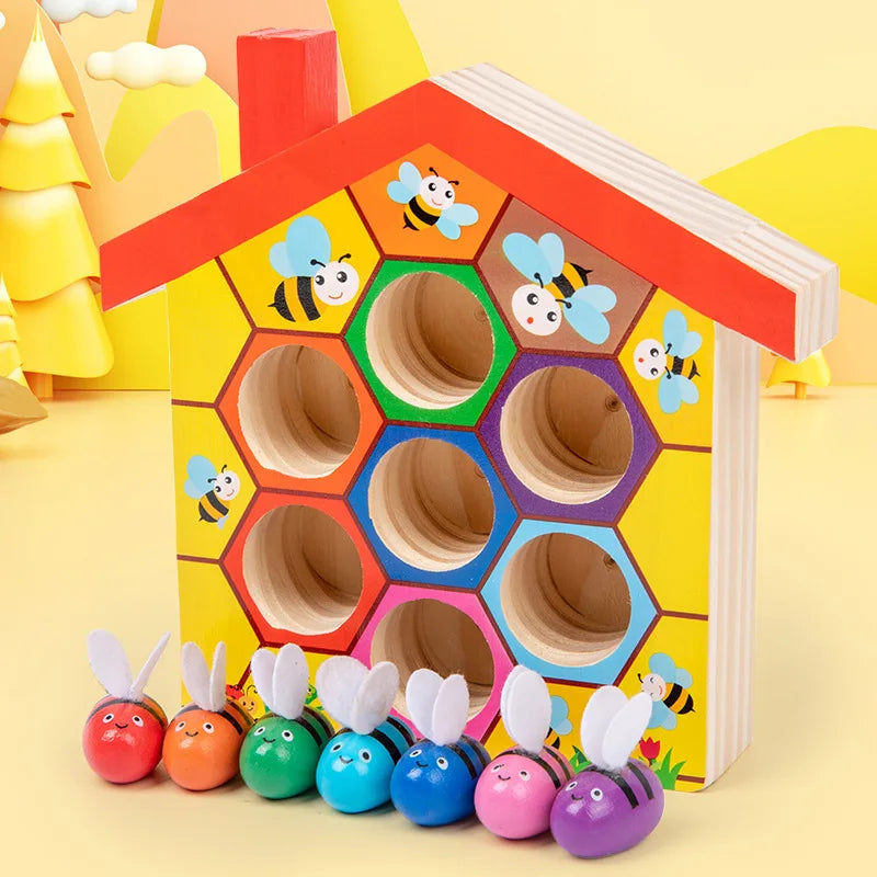 Maison d'abeilles en bois, jeu assorti abeille à ruche, Puzzle de tri des couleurs Montessori, jouet de motricité Fine, cadeau éducatif précoce Le coffre à jouets