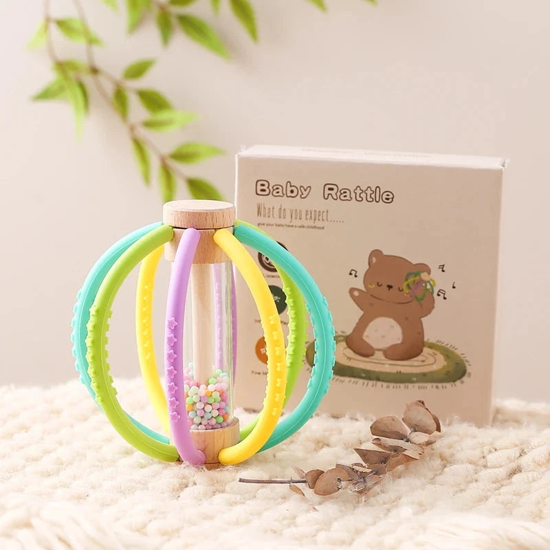 Hochet Sensoriel en Bois pour Bébé, Tambour de Pluie en Silicone, Soins Dentaires pour Nouveau-Né, Gomme Anti-manger, Main Molaire, Bâton Cadeau Le coffre à jouets
