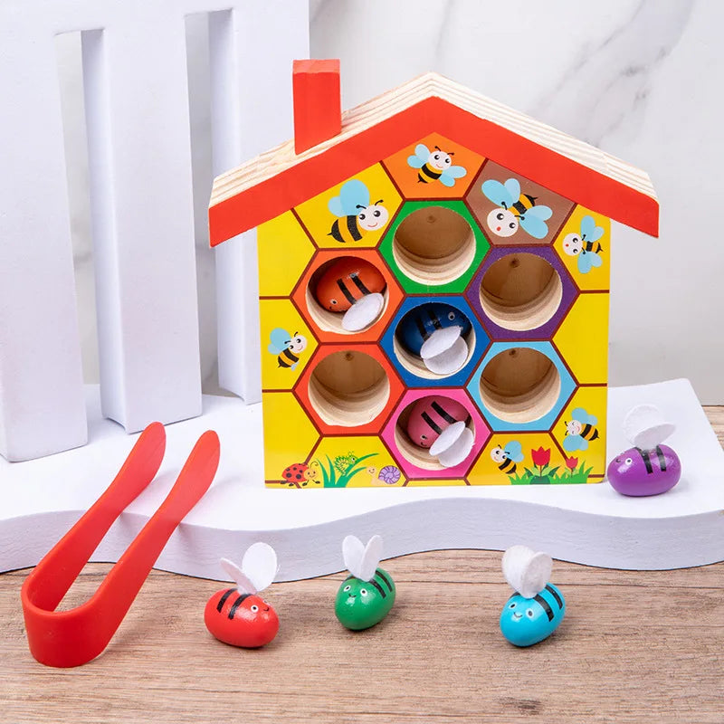Maison d'abeilles en bois, jeu assorti abeille à ruche, Puzzle de tri des couleurs Montessori, jouet de motricité Fine, cadeau éducatif précoce Le coffre à jouets