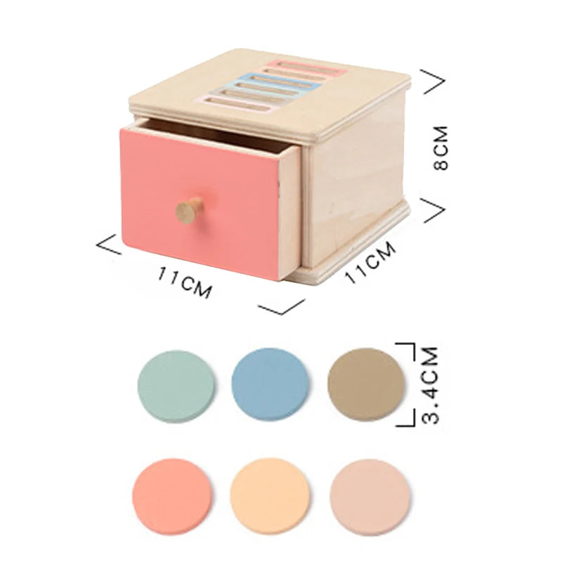 Jouet sensoriel Montessori pour bébé, boîte permanente Obiect, jeu de tri des couleurs, boîte à monnaie, goutte de balle, jouets éducatifs pour motricité Fine Le coffre à jouets