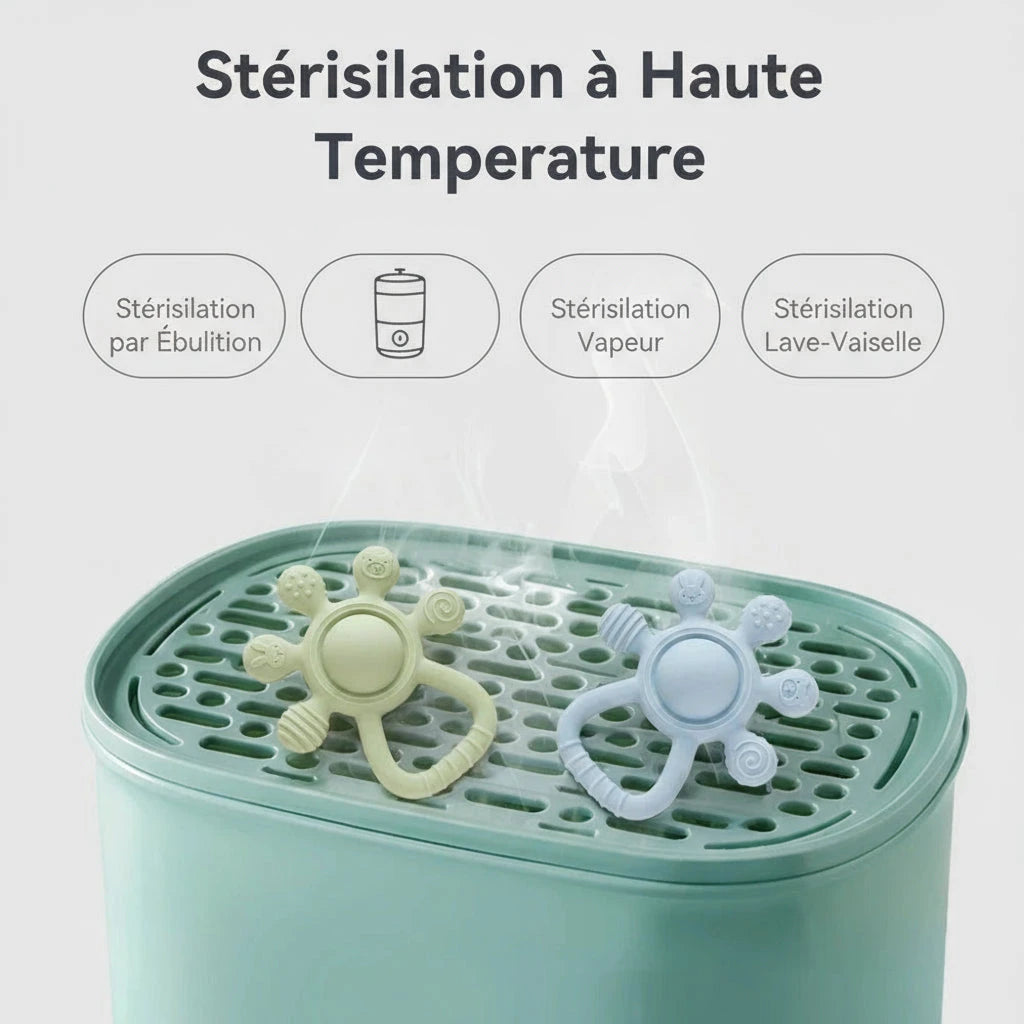 Hochet de dentition silicone bébé – Jouet sensoriel 0-12 mois Le coffre à jouets