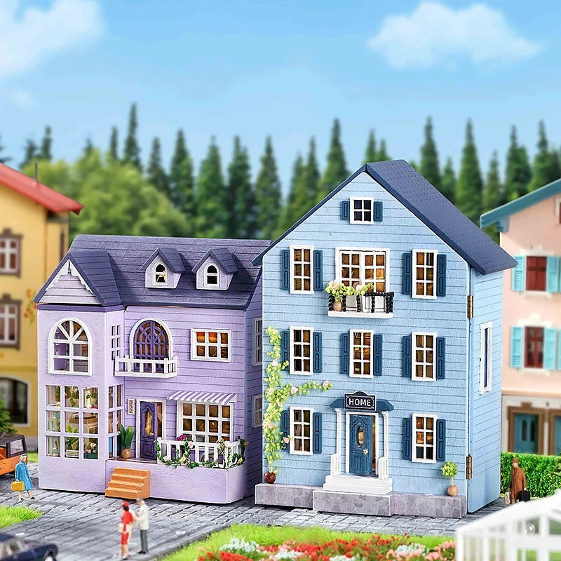 Bricolage Mini maison de poupée en bois assemblage modèle de construction rose princesse Villa Architecture Kit 3D Puzzle maison de poupée avec meubles cadeaux Le coffre à jouets