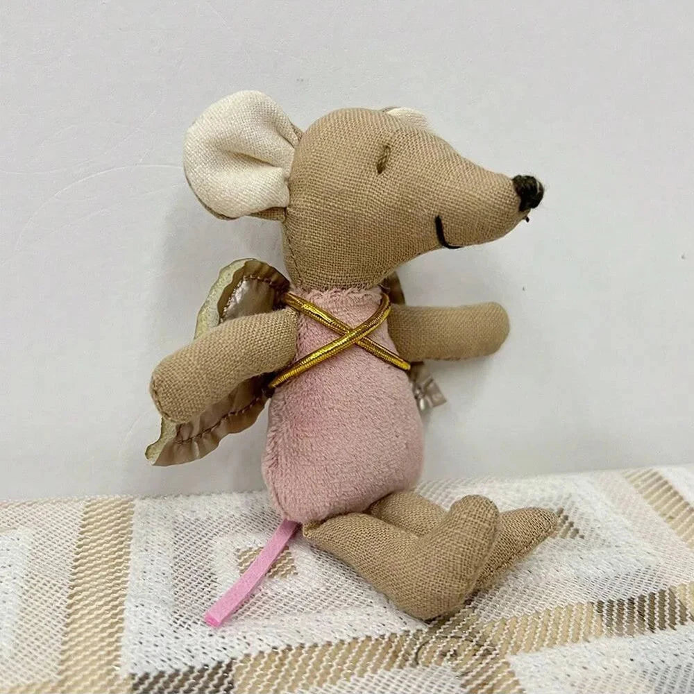 1 pièces Style nordique tissu Art souris poupée pouce poupée jouet mignon ange ailes souris poupée zodiaque cadeau d'anniversaire poupée de chiffon petite déco Le coffre à jouets