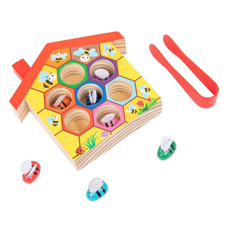 Maison d'abeilles en bois, jeu assorti abeille à ruche, Puzzle de tri des couleurs Montessori, jouet de motricité Fine, cadeau éducatif précoce Le coffre à jouets