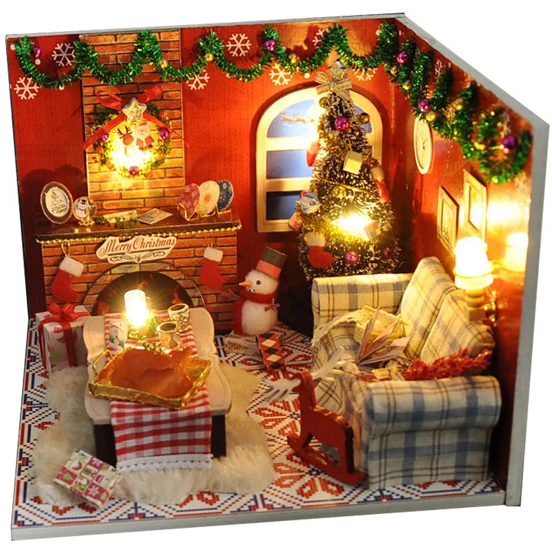 Kit de maison de poupée en bois, bricolage de cadeaux de noël, bonhomme de neige Miniature assemblé, maison de poupée japonaise avec meubles, jouets pour amis Le coffre à jouets
