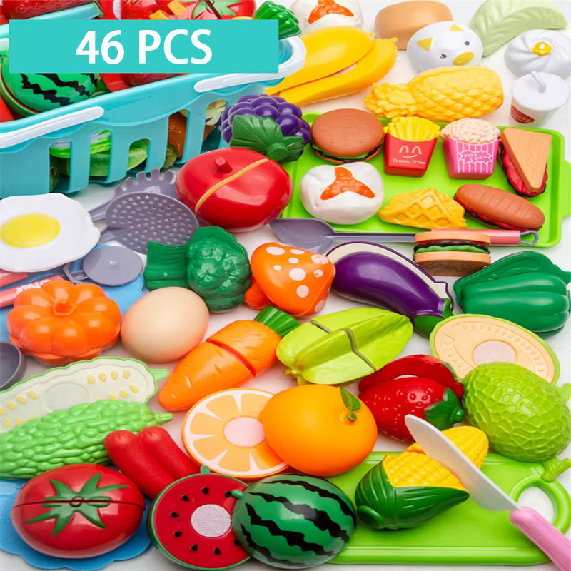 Maison de jeu, jouets de Simulation, éducation précoce, cadeaux pour filles et garçons, jouet éducatif, ensemble de jouets de cuisine en plastique, nourriture pour fruits et légumes coupés Le coffre à jouets