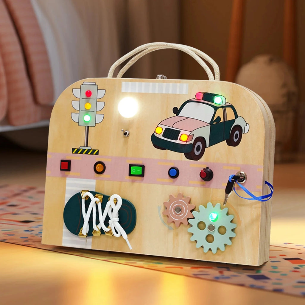 Jeu de société en bois LED Montessori, jouets mentaires oriels, contrôle des interrupteurs, planche à dessin, activités pour enfants, jeux d'entraînement 03, compétence Le coffre à jouets