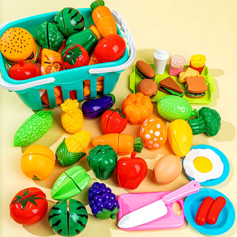 Maison de jeu, jouets de Simulation, éducation précoce, cadeaux pour filles et garçons, jouet éducatif, ensemble de jouets de cuisine en plastique, nourriture pour fruits et légumes coupés Le coffre à jouets
