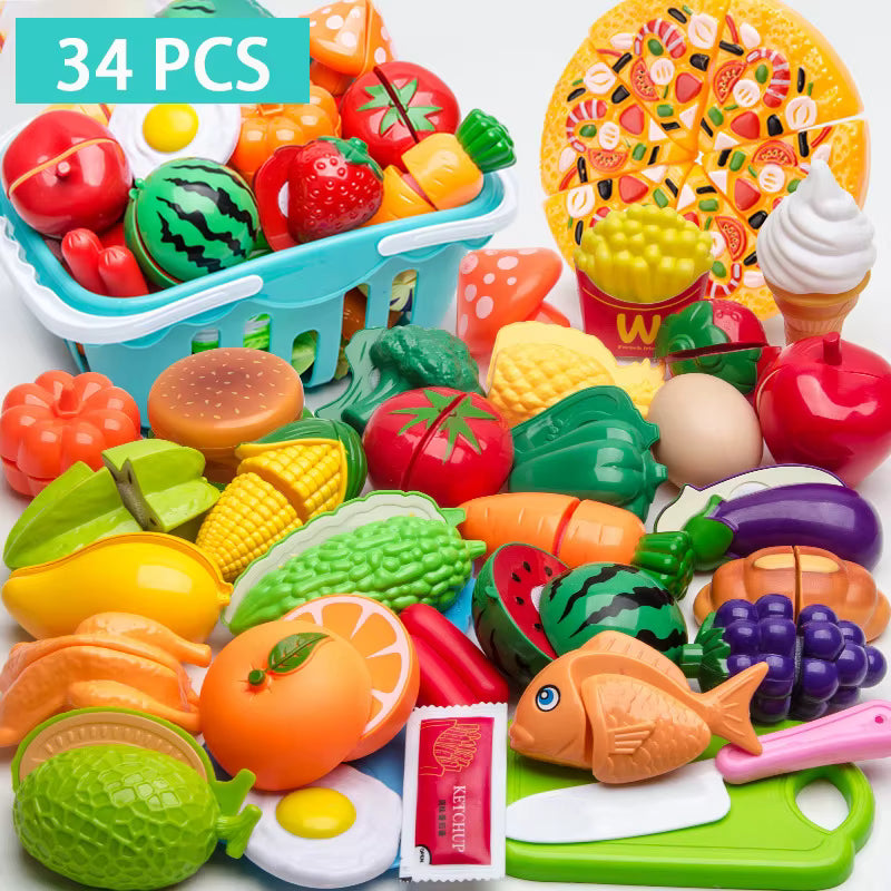 Maison de jeu, jouets de Simulation, éducation précoce, cadeaux pour filles et garçons, jouet éducatif, ensemble de jouets de cuisine en plastique, nourriture pour fruits et légumes coupés Le coffre à jouets