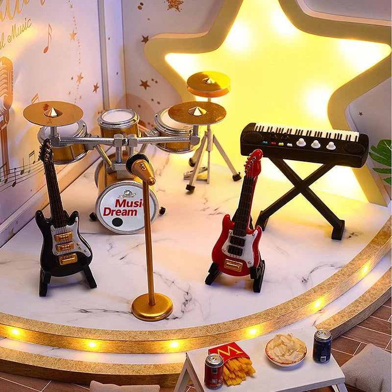 Maison de poupée en bois avec meubles, Mini maison de poupée, modèle d'assemblage fait à la main, décoration de salle de construction, Puzzle 3D, jouet pour fille, cadeaux Le coffre à jouets