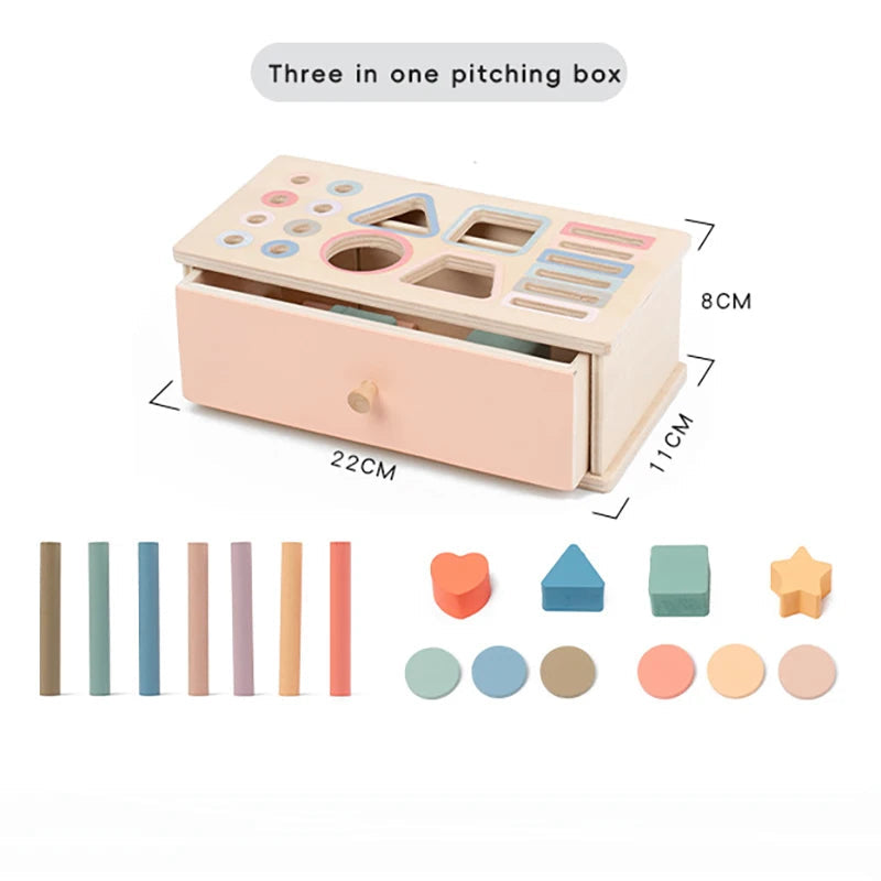 Jouet sensoriel Montessori pour bébé, boîte permanente Obiect, jeu de tri des couleurs, boîte à monnaie, goutte de balle, jouets éducatifs pour motricité Fine Le coffre à jouets