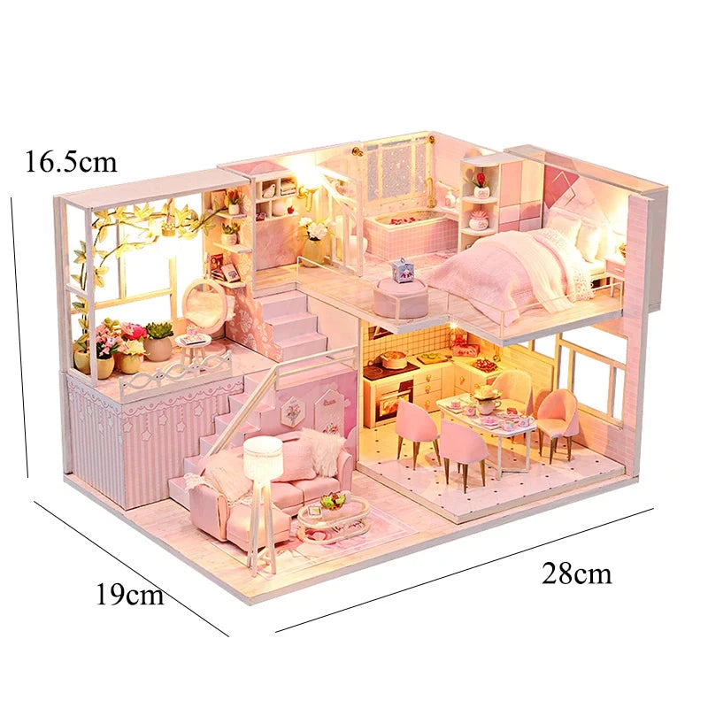 Maison de poupée en bois faite à la main, Production d'appartement Duplex, Puzzle 3D, modèle de construction, jouets, maison de poupée, cadeaux d'anniversaire pour enfants Le coffre à jouets