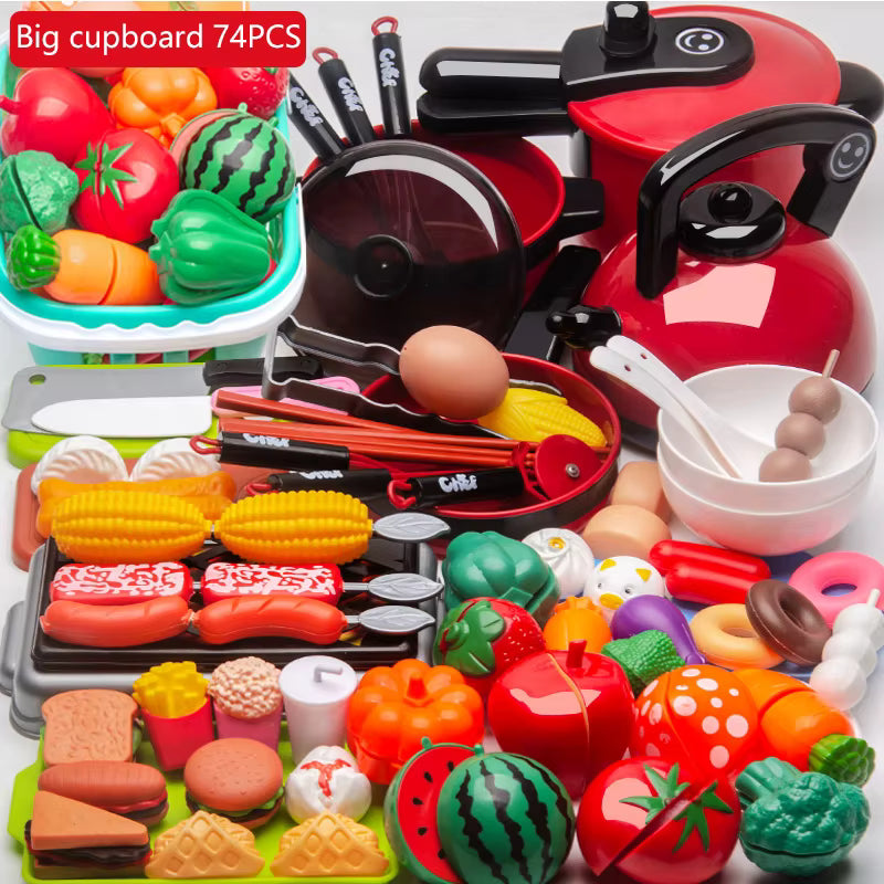 Maison de jeu, jouets de Simulation, éducation précoce, cadeaux pour filles et garçons, jouet éducatif, ensemble de jouets de cuisine en plastique, nourriture pour fruits et légumes coupés Le coffre à jouets